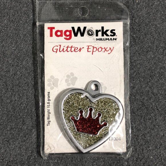 TagWorks Custom Glitter Epoxy Heart Crown Dog Tag - Picture 1 of 5